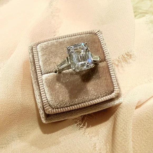 4CT Emerald Cut & Baguette Three Stone Engagement Ring - Picture 5 of 13